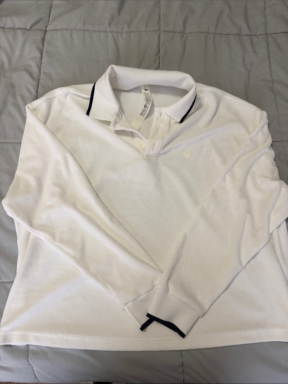 lululemon athletica White Long-Sleeve Polo with Navy Blue Trim